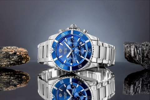 Giewont Zegarek Męski Giewont Chronograph Sapphire Srebrno Niebieski GW3970-B3