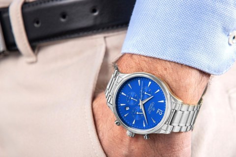 Giewont Zegarek Męski Giewont Chronograph Sapphire Srebrno Niebieski GW6310-B3