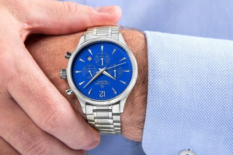 Giewont Zegarek Męski Giewont Chronograph Sapphire Srebrno Niebieski GW6310-B3