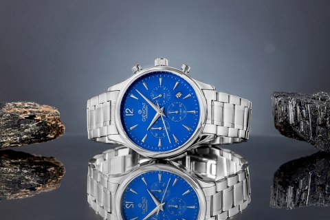 Giewont Zegarek Męski Giewont Chronograph Sapphire Srebrno Niebieski GW6310-B3