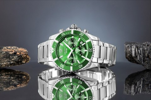 Giewont Zegarek Męski Giewont Chronograph Sapphire Srebrno Zielony GW3970-B8