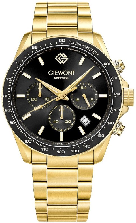 Giewont Zegarek Męski Giewont Chronograph Sapphire Złoto Czarny GW3520-B4