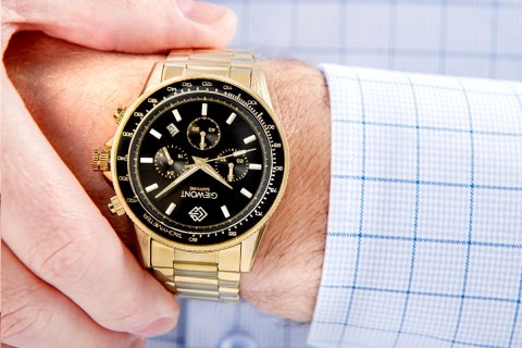 Giewont Zegarek Męski Giewont Chronograph Sapphire Złoto Czarny GW3520-B4