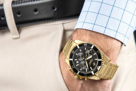 Giewont Zegarek Męski Giewont Chronograph Sapphire Złoto Czarny GW3970-B7