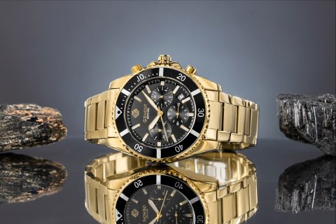 Giewont Zegarek Męski Giewont Chronograph Sapphire Złoto Czarny GW3970-B7