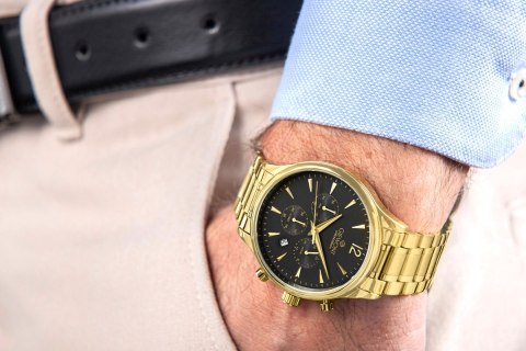 Giewont Zegarek Męski Giewont Chronograph Sapphire Złoto Czarny GW6310-B4