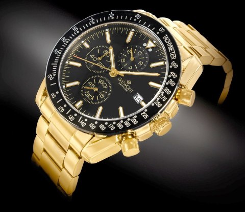 Giewont Zegarek Męski Giewont Chronograph Sapphire Złoto Czarny GW8720-B4