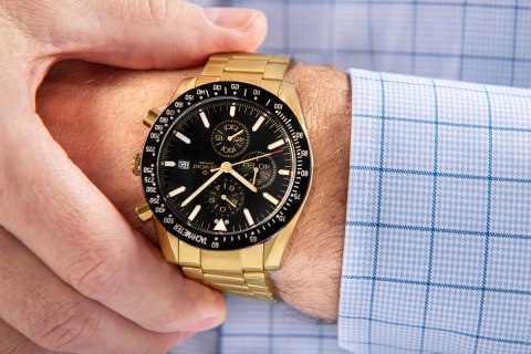 Giewont Zegarek Męski Giewont Chronograph Sapphire Złoto Czarny GW8720-B4