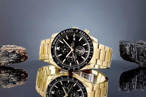 Giewont Zegarek Męski Giewont Chronograph Sapphire Złoto Czarny GW8720-B4