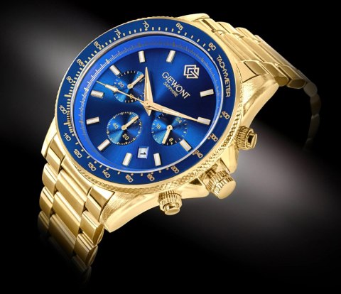 Giewont Zegarek Męski Giewont Chronograph Sapphire Złoto Niebieski GW3520-B5