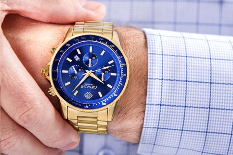 Giewont Zegarek Męski Giewont Chronograph Sapphire Złoto Niebieski GW3520-B5
