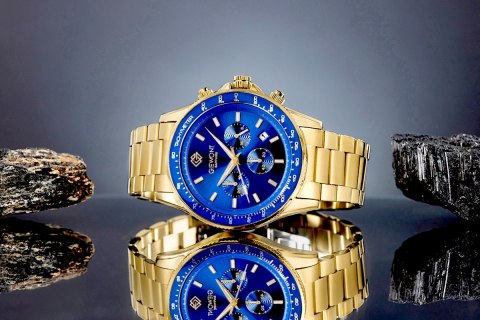 Giewont Zegarek Męski Giewont Chronograph Sapphire Złoto Niebieski GW3520-B5