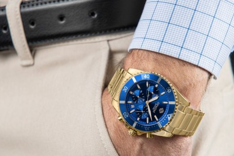 Giewont Zegarek Męski Giewont Chronograph Sapphire Złoto Niebieski GW3970-B6