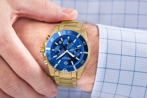 Giewont Zegarek Męski Giewont Chronograph Sapphire Złoto Niebieski GW3970-B6