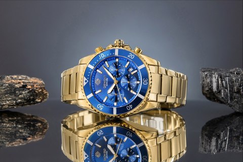 Giewont Zegarek Męski Giewont Chronograph Sapphire Złoto Niebieski GW3970-B6