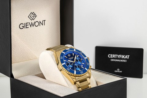 Giewont Zegarek Męski Giewont Chronograph Sapphire Złoto Niebieski GW3970-B6