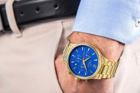 Giewont Zegarek Męski Giewont Chronograph Sapphire Złoto Niebieski GW6310-B5