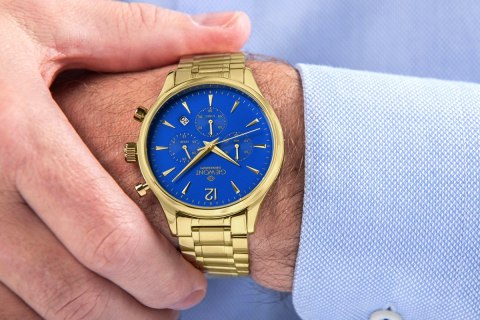 Giewont Zegarek Męski Giewont Chronograph Sapphire Złoto Niebieski GW6310-B5