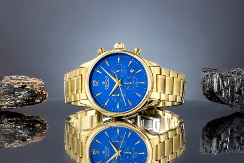 Giewont Zegarek Męski Giewont Chronograph Sapphire Złoto Niebieski GW6310-B5