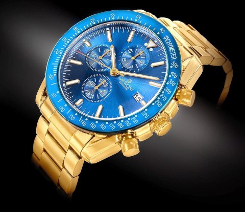 Giewont Zegarek Męski Giewont Chronograph Sapphire Złoto Niebieski GW8720-B6