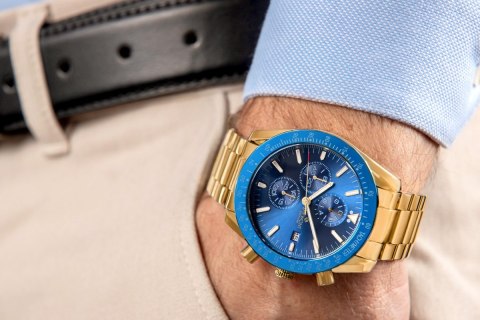 Giewont Zegarek Męski Giewont Chronograph Sapphire Złoto Niebieski GW8720-B6