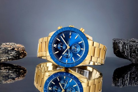 Giewont Zegarek Męski Giewont Chronograph Sapphire Złoto Niebieski GW8720-B6