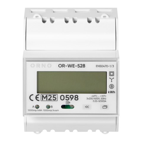 3-fazowy licznik energii elektrycznej, 100A, MID, 4 moduły, DIN TH-35mm