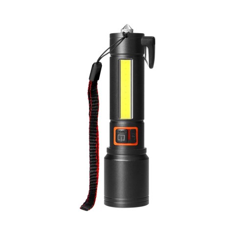 Latarka LED, 270/105lm, 1200mAh, przecinak do pasów, młotek bezpieczeństwa