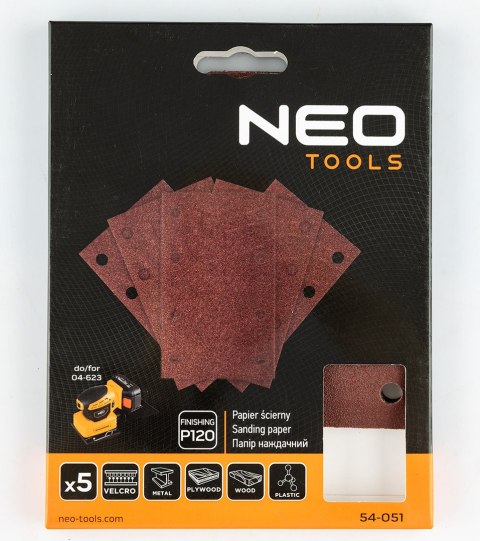 Papier ścierny prostokątny 8 otworów 130 x 80 mm P120 do 04-623, 5 szt.