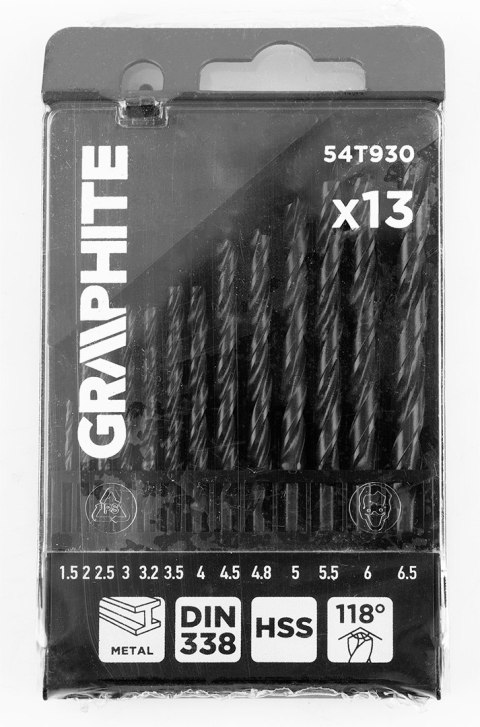 Wiertła do metalu HSS, 1.5 - 6.5mm, zestaw 13 szt.