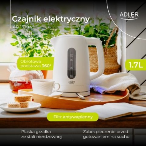 AD 1379w Czajnik elektryczny 1,7 l | strix | płaska grzałka | automatyczne wyłączanie | biały