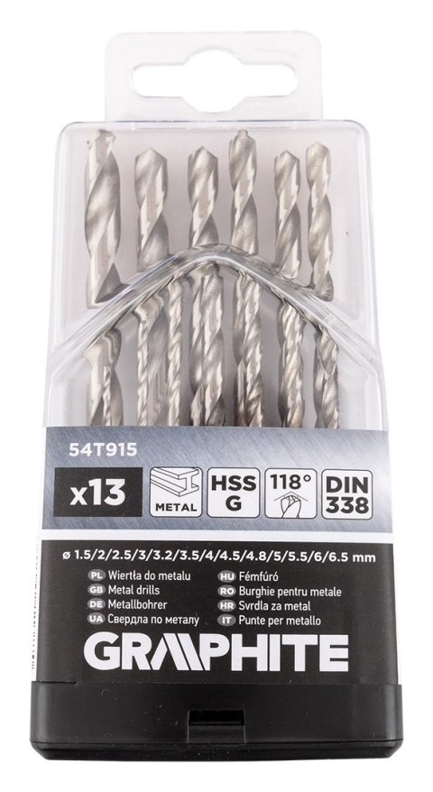 Wiertła do metalu HSS-G, 1.5 - 6.5 mm, zestaw 13 szt.