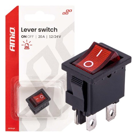 Włącznik kołyskowy z czerwonym podświetleniem 20a 12v 24v amio-04440