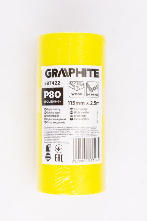 Papier ścierny żółty w rolce 2,5 m x 115 mm, P80