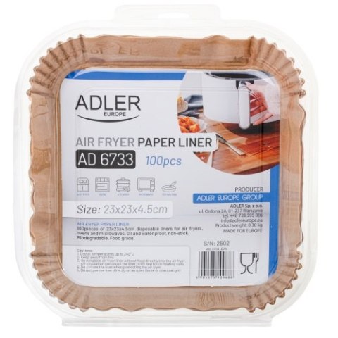 AD 6733 Papierowe wkłady do frytkownicy powietrznej | 100 szt. | 23 cm | do 240°c | biodegradowalne