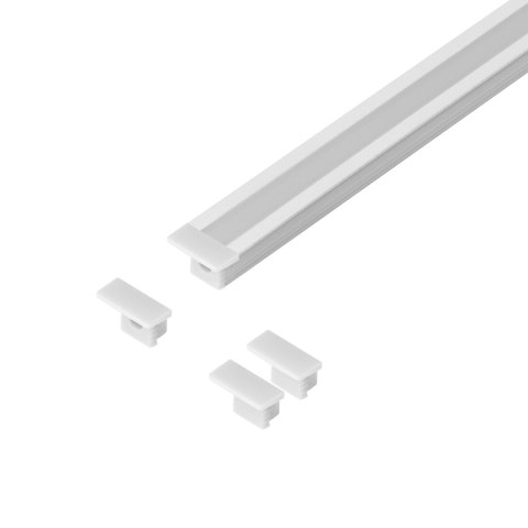 Zestaw: profil aluminiowy do taśm LED, 2000 x 12,8 x 9 mm, podtynkowy, biały, klosz mrożony, 4 zaślepki
