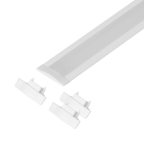 Zestaw: profil aluminiowy do taśm LED, 2000 x 24,5 x 6,05 mm, podtynkowy, biały, klosz mrożony, 4 zaślepki