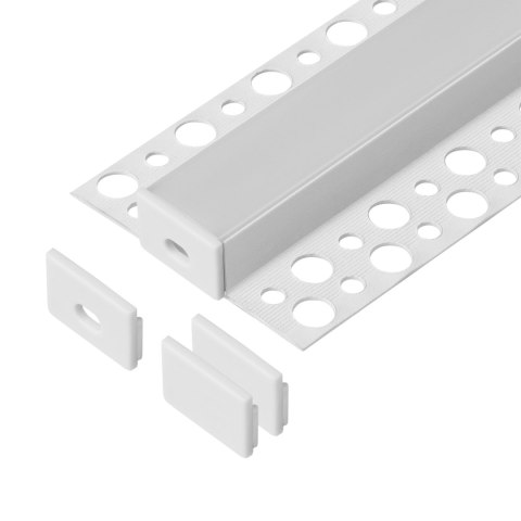 Zestaw: profil aluminiowy do taśm LED, 2000 x 55,8 x 12,5 mm, natynkowy, biały, klosz mleczny, 4 zaślepki