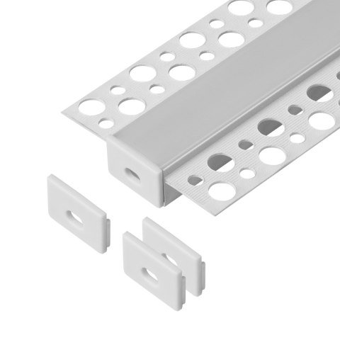 Zestaw: profil aluminiowy do taśm LED, 2000 x 55,8 x 12,5 mm, podtynkowy, biały, klosz mleczny, 4 zaślepki