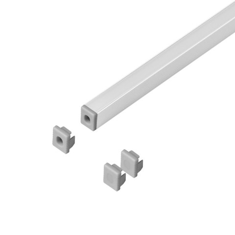 Zestaw: profil aluminiowy do taśm LED, 2000 x 7,8 x 9 mm, natynkowy, srebrny, klosz mleczny, 4 zaślepki