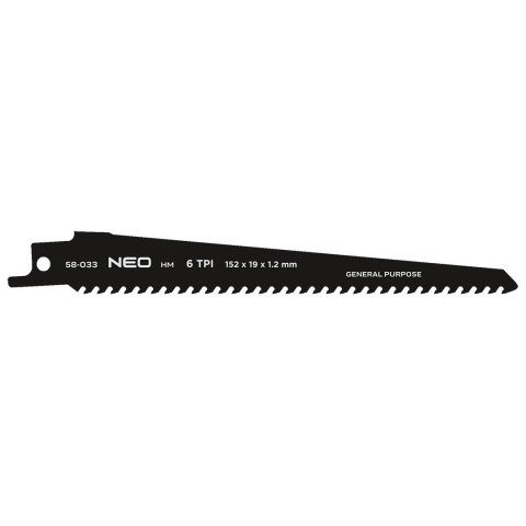 Brzeszczot do piły szablastej, HM, 152 x 19 x 1.2 mm, 6TPI