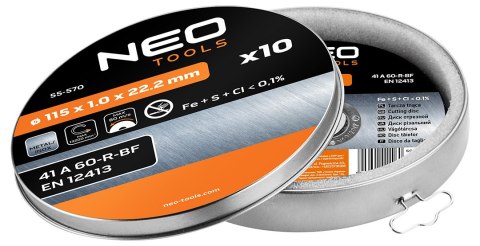 Tarcza tnąca do metalu 115 x 1.0 x 22.2 mm, 41 A60-R-BF, INOX, 10 szt.