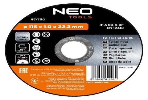 Tarcza tnąca do metalu 115 x 1.0 x 22.2 mm, 41 A60-R-BF, INOX, 10 szt.