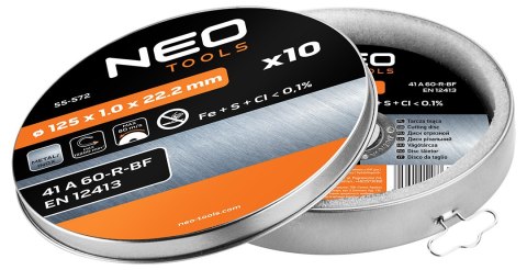 Tarcza tnąca do metalu 125 x 1.0 x 22.2 mm, 41 A60-R-BF, INOX, 10 szt.