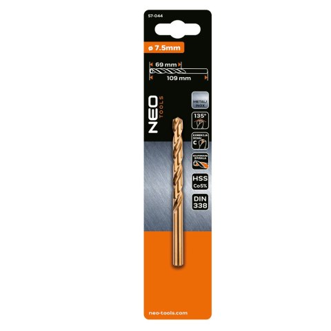 Wiertło do metalu HSS-Co, 7.5 mm