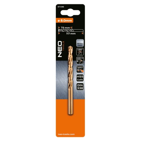 Wiertło do metalu HSS-Co, 8.0 mm
