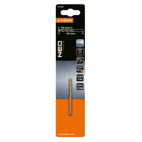 Wiertło do metalu HSS-TiN, 3.0 mm