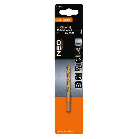 Wiertło do metalu HSS-TiN, 4.5 mm