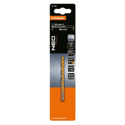Wiertło do metalu HSS-TiN, 4.8 mm