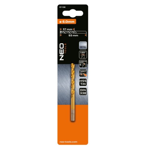 Wiertło do metalu HSS-TiN, 6.0 mm